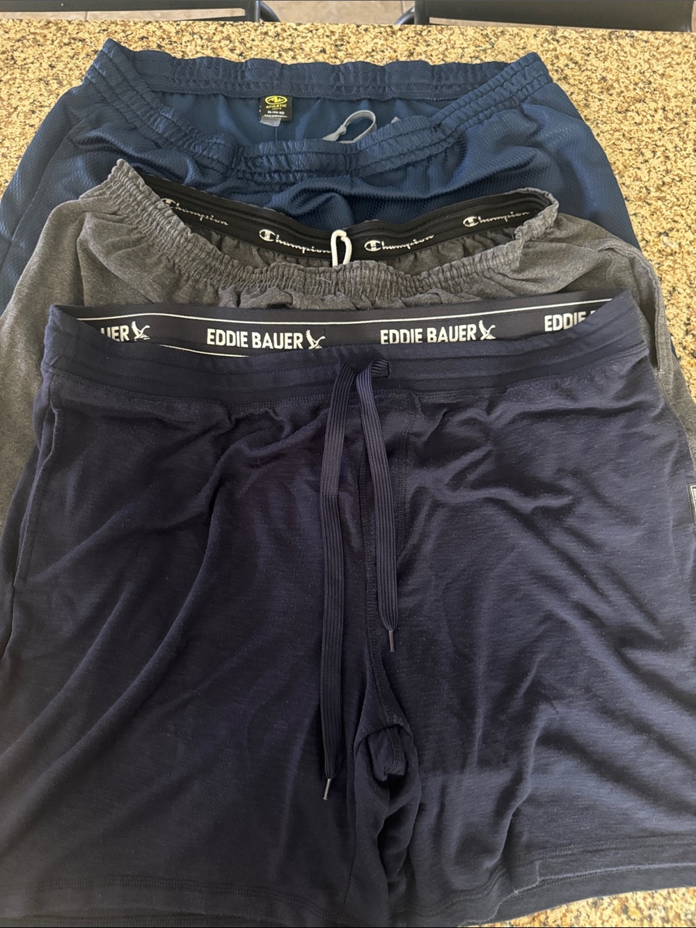 Three drawstring shorts XXL unisex two navy one gray